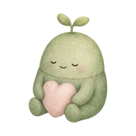 Moss with eyes closed, holding a heart, calm and relieved